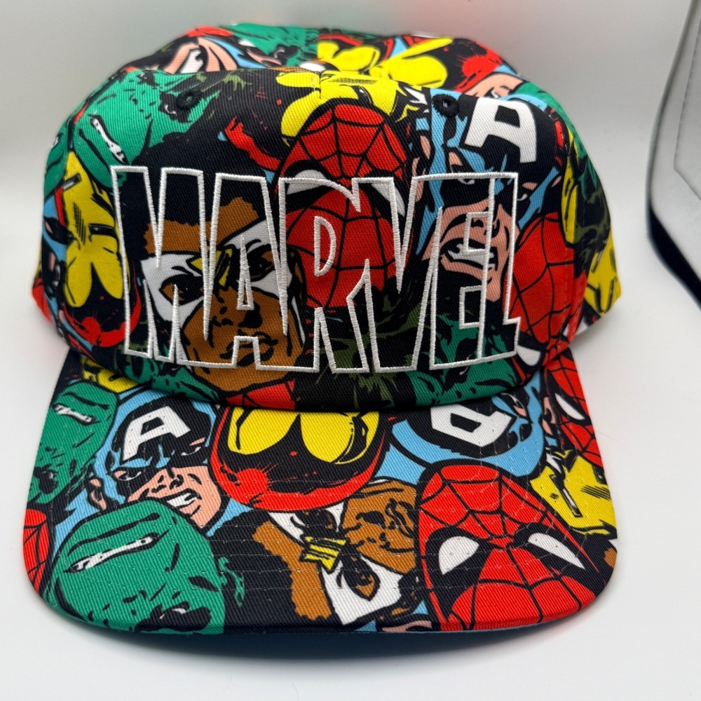 Marvel Comics Avengers All Over Print Snapback Hat Multicolor Flat Brim Cap OSFM